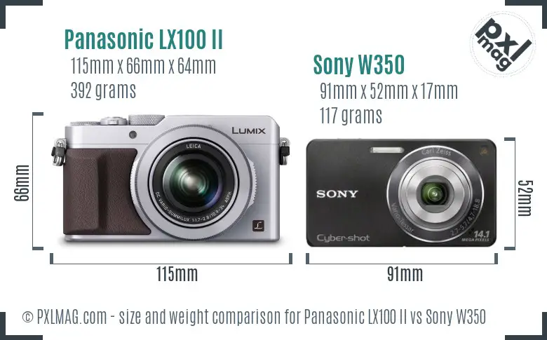 Panasonic LX100 II vs Sony W350 size comparison
