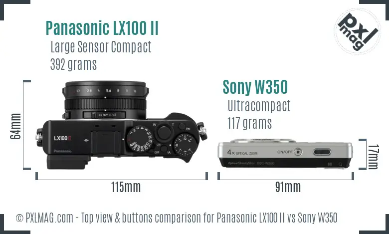 Panasonic LX100 II vs Sony W350 top view buttons comparison
