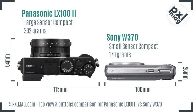 Panasonic LX100 II vs Sony W370 top view buttons comparison Panasonic LX100 II vs Sony W370 top view buttons comparison