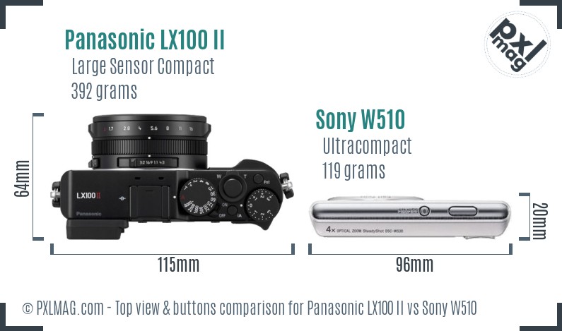 Panasonic LX100 II vs Sony W510 top view buttons comparison