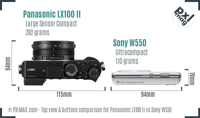 Panasonic LX100 II vs Sony W550 top view buttons comparison Panasonic LX100 II vs Sony W550 top view buttons comparison