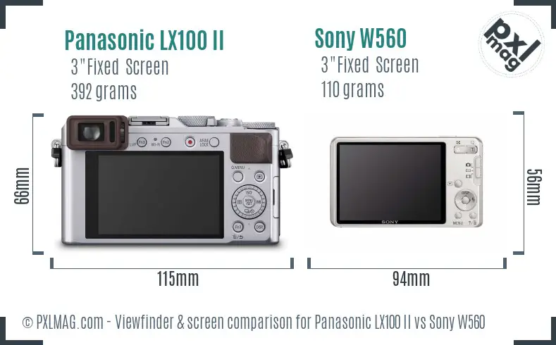 Panasonic LX100 II vs Sony W560 Screen and Viewfinder comparison