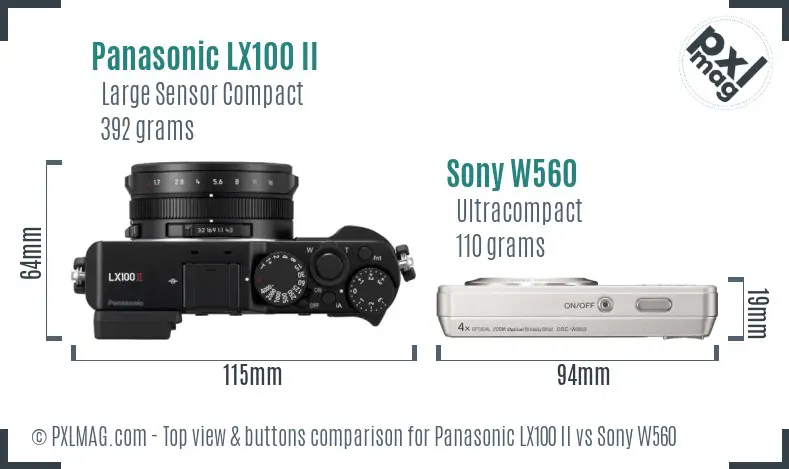 Panasonic LX100 II vs Sony W560 top view buttons comparison