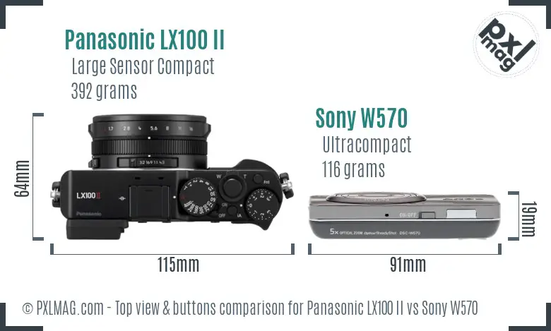 Panasonic LX100 II vs Sony W570 top view buttons comparison