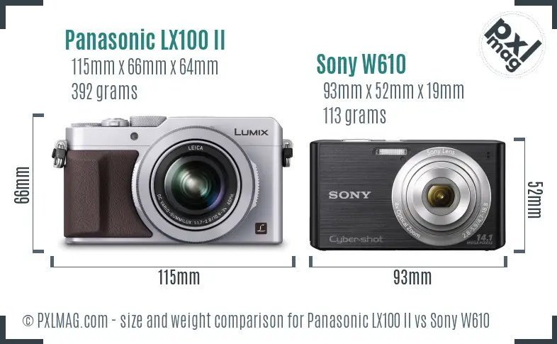 Panasonic LX100 II vs Sony W610 size comparison