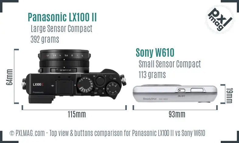 Panasonic LX100 II vs Sony W610 top view buttons comparison