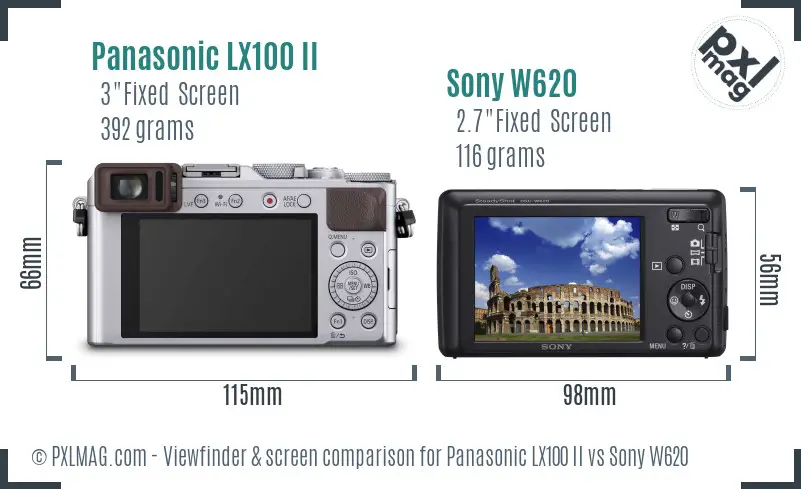 Panasonic LX100 II vs Sony W620 Screen and Viewfinder comparison