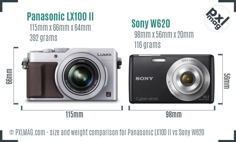 Panasonic LX100 II vs Sony W620 size comparison