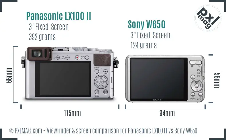 Panasonic LX100 II vs Sony W650 Screen and Viewfinder comparison
