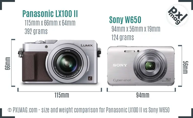 Panasonic LX100 II vs Sony W650 size comparison