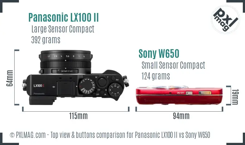 Panasonic LX100 II vs Sony W650 top view buttons comparison