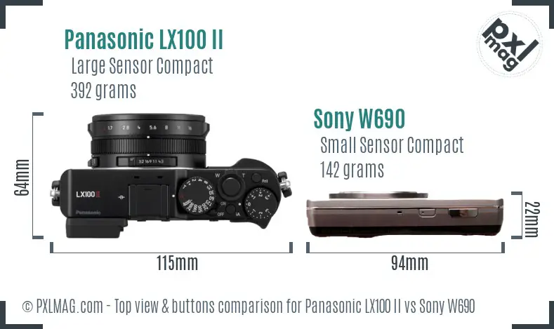 Panasonic LX100 II vs Sony W690 top view buttons comparison