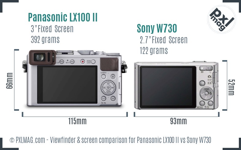 Panasonic LX100 II vs Sony W730 Screen and Viewfinder comparison