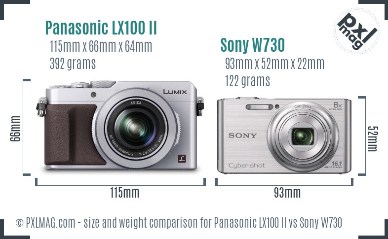 Panasonic LX100 II vs Sony W730 size comparison