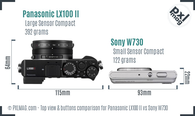 Panasonic LX100 II vs Sony W730 top view buttons comparison