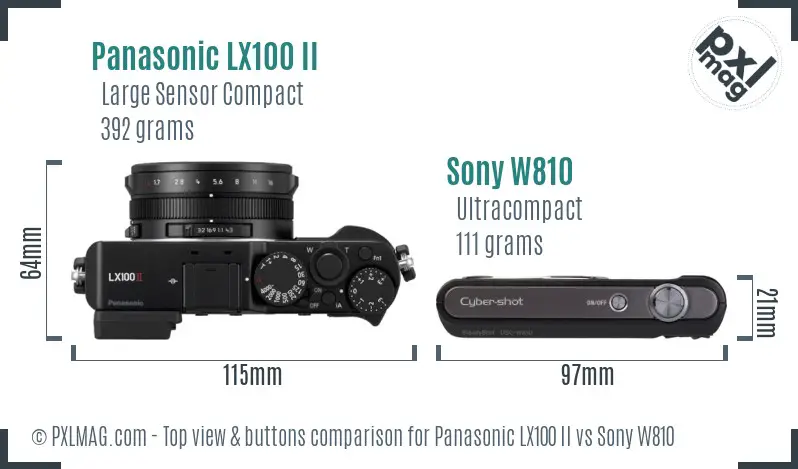 Panasonic LX100 II vs Sony W810 top view buttons comparison Panasonic LX100 II vs Sony W810 top view buttons comparison