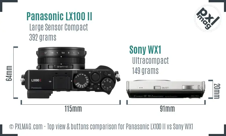 Panasonic LX100 II vs Sony WX1 top view buttons comparison