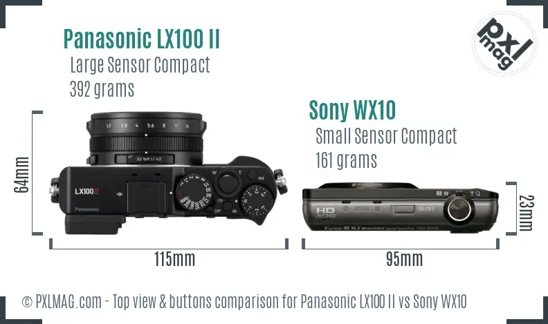 Panasonic LX100 II vs Sony WX10 top view buttons comparison