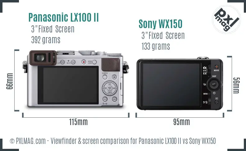Panasonic LX100 II vs Sony WX150 Screen and Viewfinder comparison