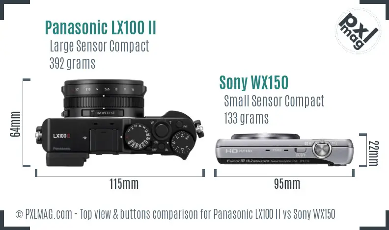 Panasonic LX100 II vs Sony WX150 top view buttons comparison