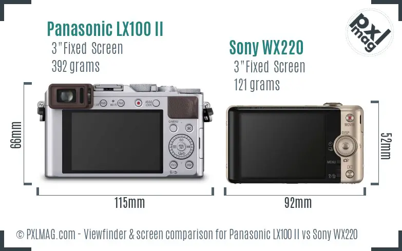 Panasonic LX100 II vs Sony WX220 Screen and Viewfinder comparison