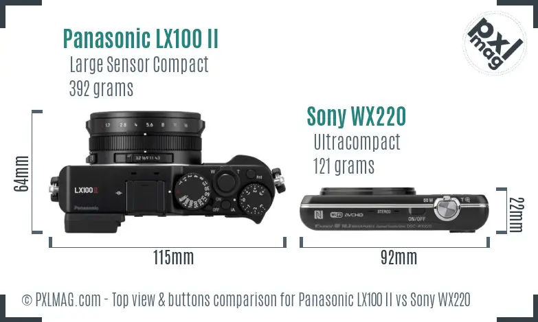 Panasonic LX100 II vs Sony WX220 top view buttons comparison