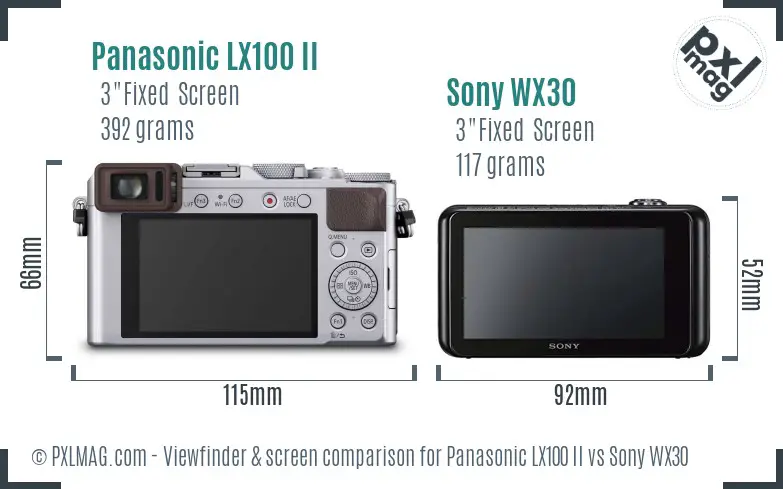 Panasonic LX100 II vs Sony WX30 Screen and Viewfinder comparison