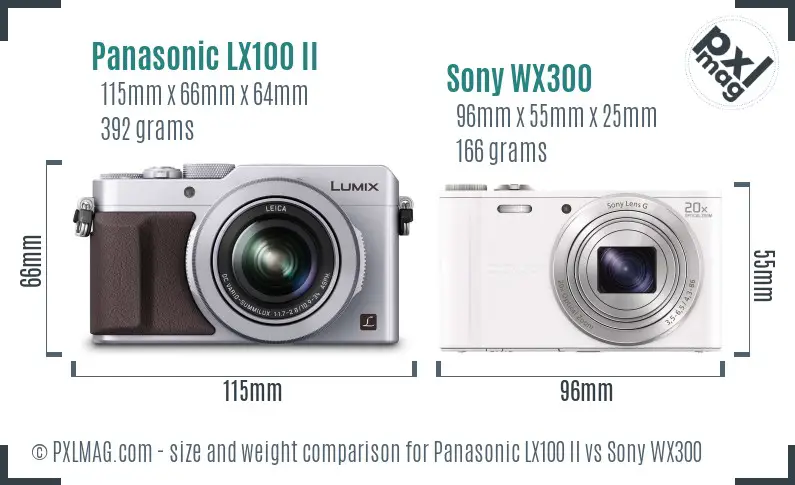 Panasonic LX100 II vs Sony WX300 size comparison