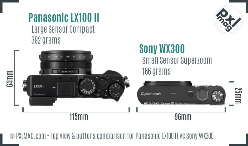 Panasonic LX100 II vs Sony WX300 top view buttons comparison