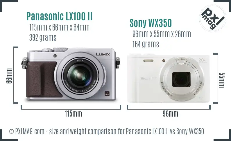 Panasonic LX100 II vs Sony WX350 size comparison