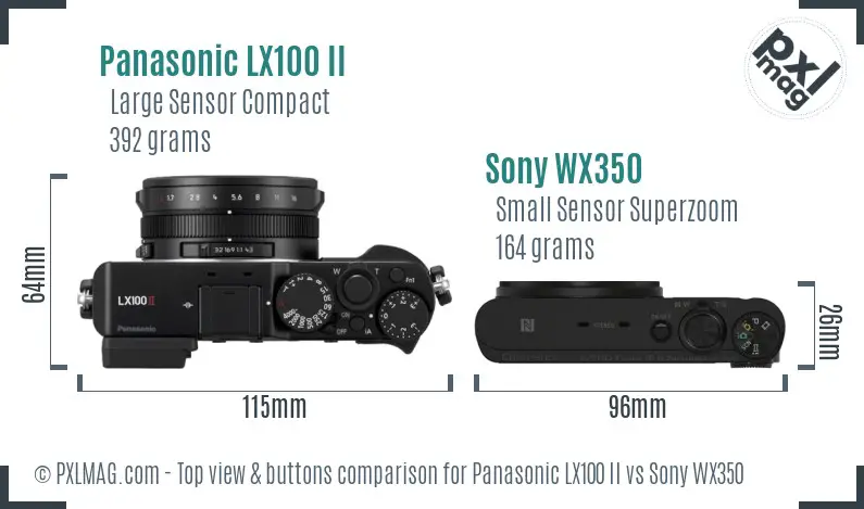 Panasonic LX100 II vs Sony WX350 top view buttons comparison