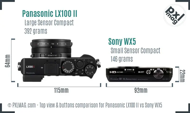 Panasonic LX100 II vs Sony WX5 top view buttons comparison