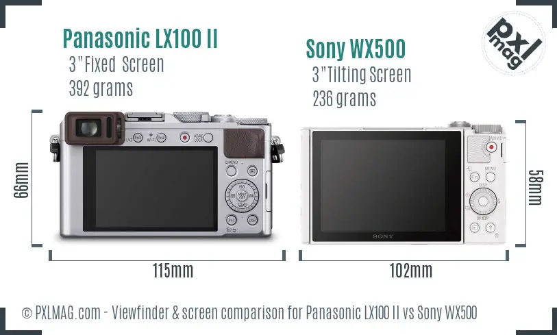 Panasonic LX100 II vs Sony WX500 Screen and Viewfinder comparison