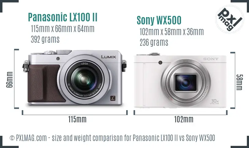 Panasonic LX100 II vs Sony WX500 size comparison