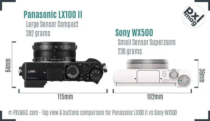 Panasonic LX100 II vs Sony WX500 top view buttons comparison