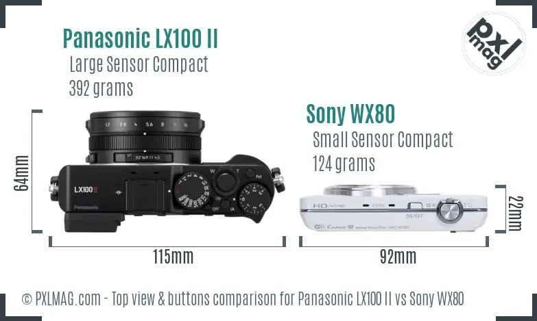 Panasonic LX100 II vs Sony WX80 top view buttons comparison