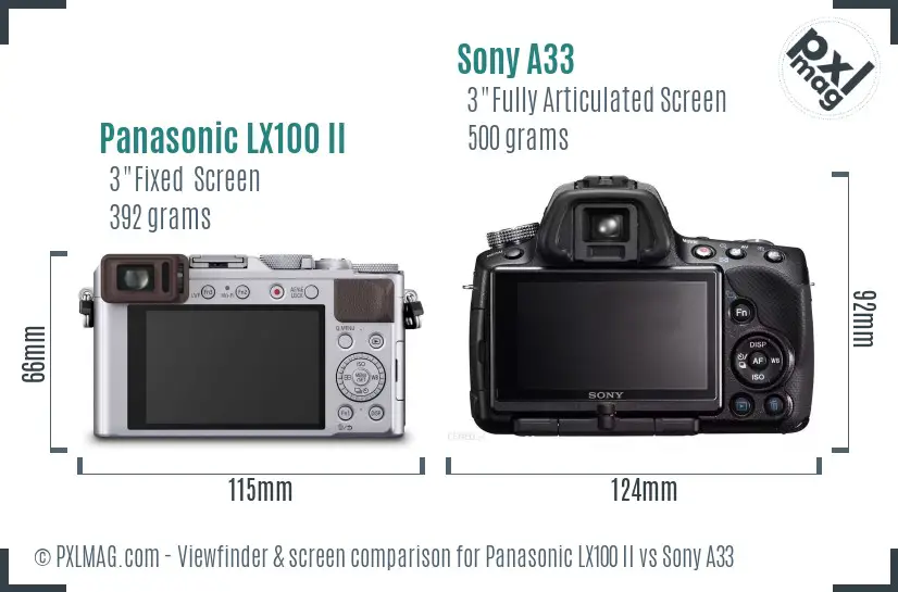 Panasonic LX100 II vs Sony A33 Screen and Viewfinder comparison