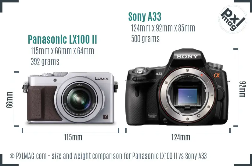 Panasonic LX100 II vs Sony A33 size comparison