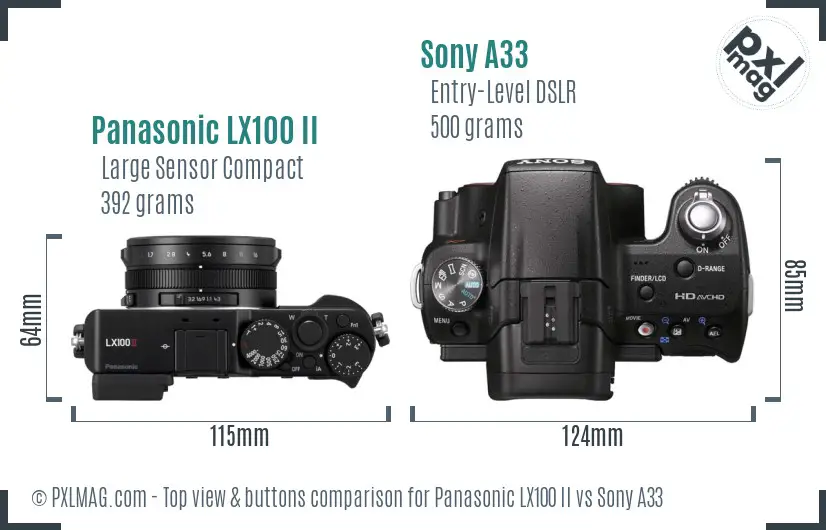 Panasonic LX100 II vs Sony A33 top view buttons comparison