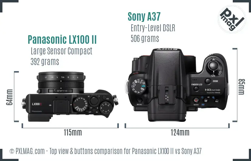 Panasonic LX100 II vs Sony A37 top view buttons comparison