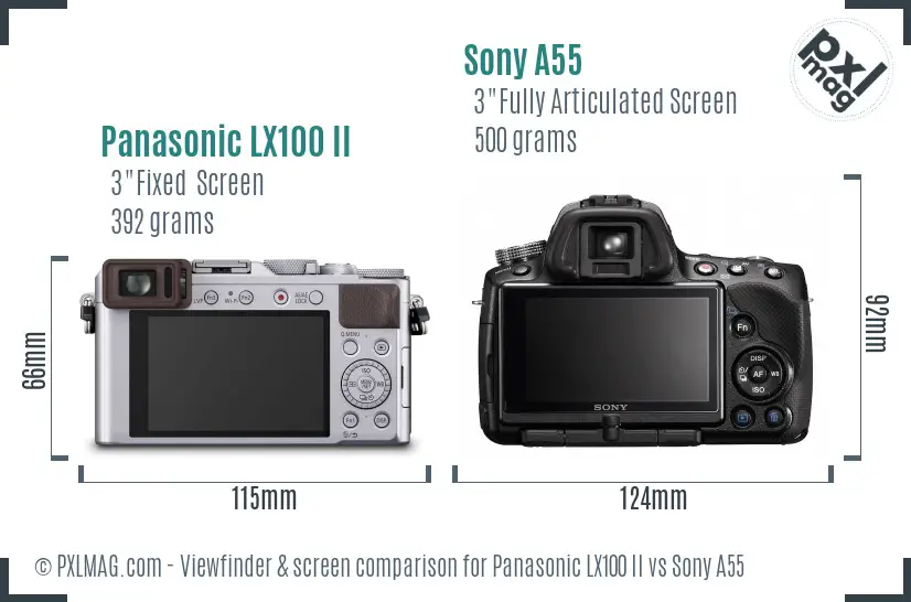 Panasonic LX100 II vs Sony A55 Screen and Viewfinder comparison