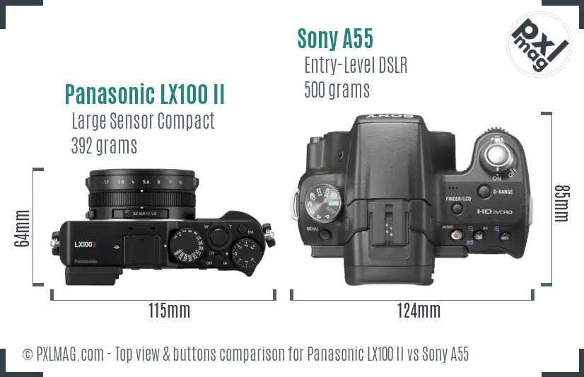 Panasonic LX100 II vs Sony A55 top view buttons comparison