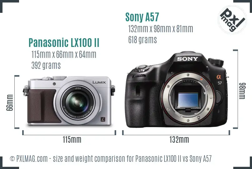 Panasonic LX100 II vs Sony A57 size comparison