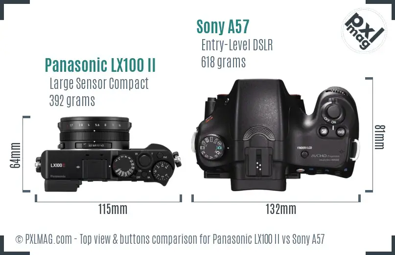 Panasonic LX100 II vs Sony A57 top view buttons comparison