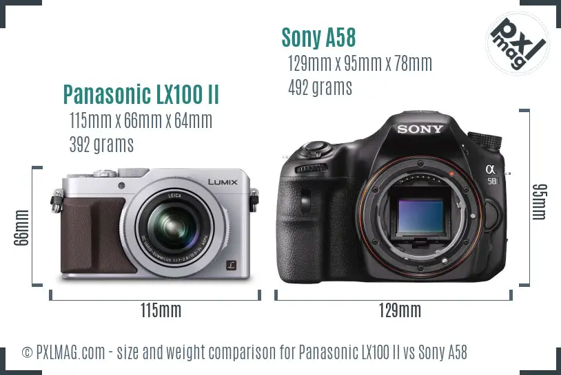 Panasonic LX100 II vs Sony A58 size comparison