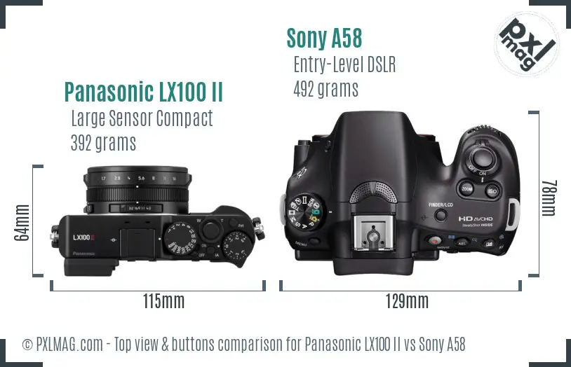 Panasonic LX100 II vs Sony A58 top view buttons comparison