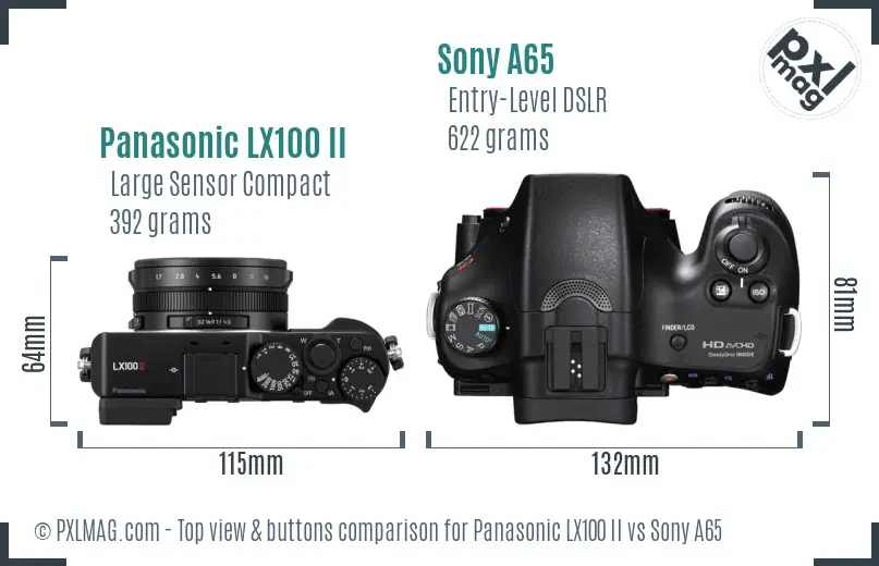 Panasonic LX100 II vs Sony A65 top view buttons comparison