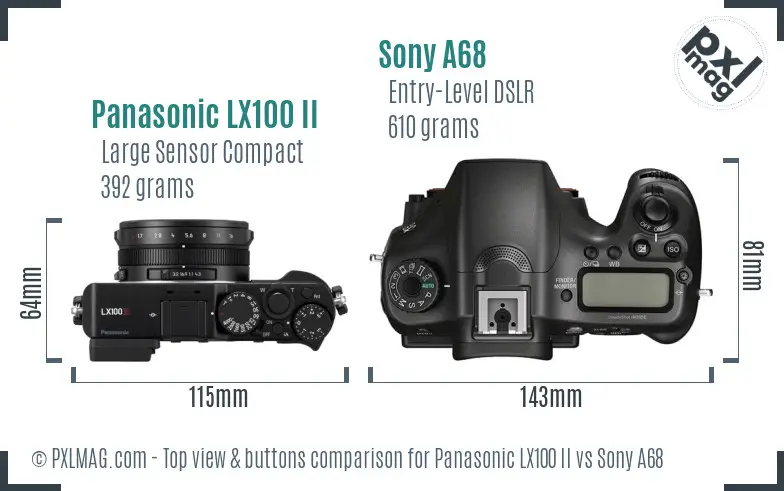 Panasonic LX100 II vs Sony A68 top view buttons comparison