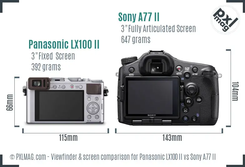 Panasonic LX100 II vs Sony A77 II Screen and Viewfinder comparison