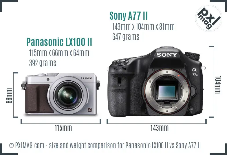 Panasonic LX100 II vs Sony A77 II size comparison